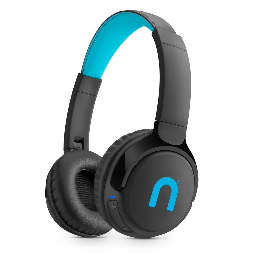 Casti audio over-ear Niceboy HIVE Prodigy 3 Max, Wireless, Bluetooth 5.3, mod Bass Boost, Microfon, pliabile, asistent vocal, aplicatie mobila, IP54, incarcare rapida, autonomie de pana la 42 ore, Negru/Albastru