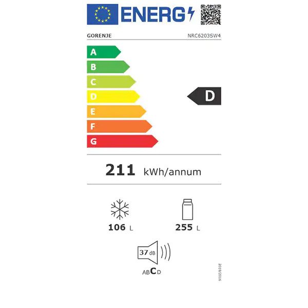 Combina frigorifica GORENJE NRC6203SW4, No Frost Plus, 361 l, H 200 cm, Clasa D, Alb