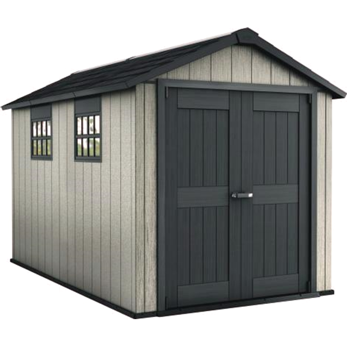 Casuta de gradina Keter Oakland, Usa dubla, 2.42x3.50x2.29 m, gri