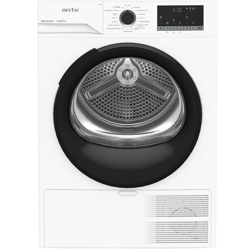 Uscator de rufe Arctic A2T29253W, Pompa de caldura, 9 kg, 15 programe, Clasa C, Motor Silent Inverter, Aqua Surf, Alb
