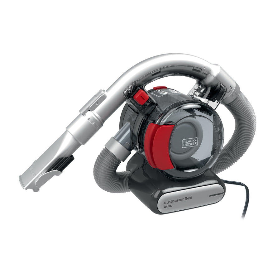 Aspirator auto portabil Black & Decker PD1200AV dustbuster flexi, 12V, conector bricheta, fara sac, recipient colectare praf 0.56L, putere mare de aspirare, cablu alimentare 5m, 12.5AW, accesorii incluse