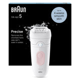 Epilator Braun Silk-épil 5 5-000 Wet & Dry, MicroGrip, Smart Light, 28 de pensete, 2 viteze, Alb.