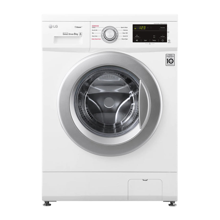 Masina de spalat rufe LG F4J3TS4WE, 8 kg, 1400 rpm, Motor Inverter Direct Drive, Clasa D, Smart Diagnosis, Steam, Alb