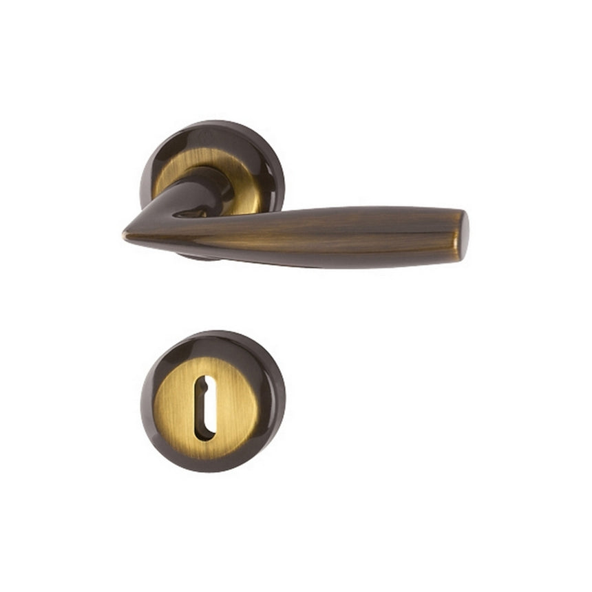 Maner usa interior, Hoppe Vitoria, cu rozeta pentru cheie, material alama, bronz antic, 123x52mm