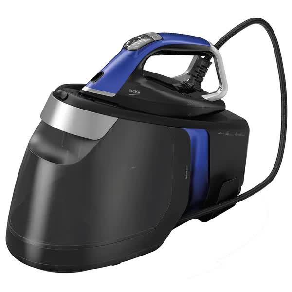 Statie de calcat BEKO SGA9130B, 3000W, 600g/min, 1.8l, talpa SteamGlide, igienizeaza 99,9% din bacterii, cu abur puternic, Smart-Hygiene si iluminare LED, Albastru-Negru