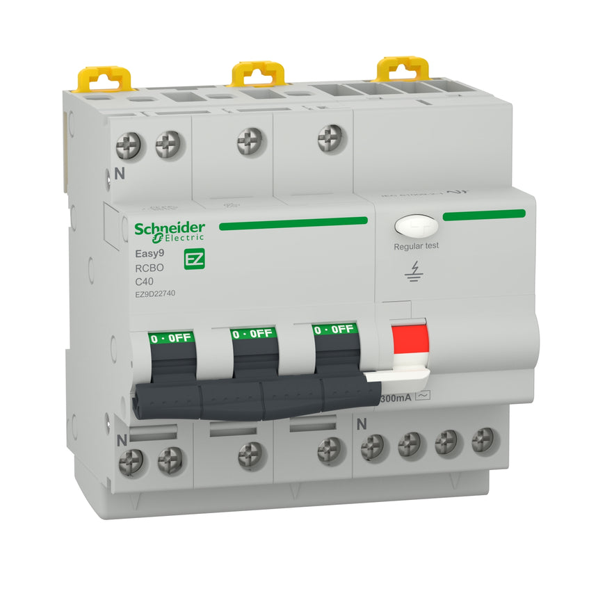 Intreruptor diferential RCBO, 3P+N, 40A, 300mA, 4.5kA, Curba C, tip AC, Easy9, EZ9D22740, Schneider