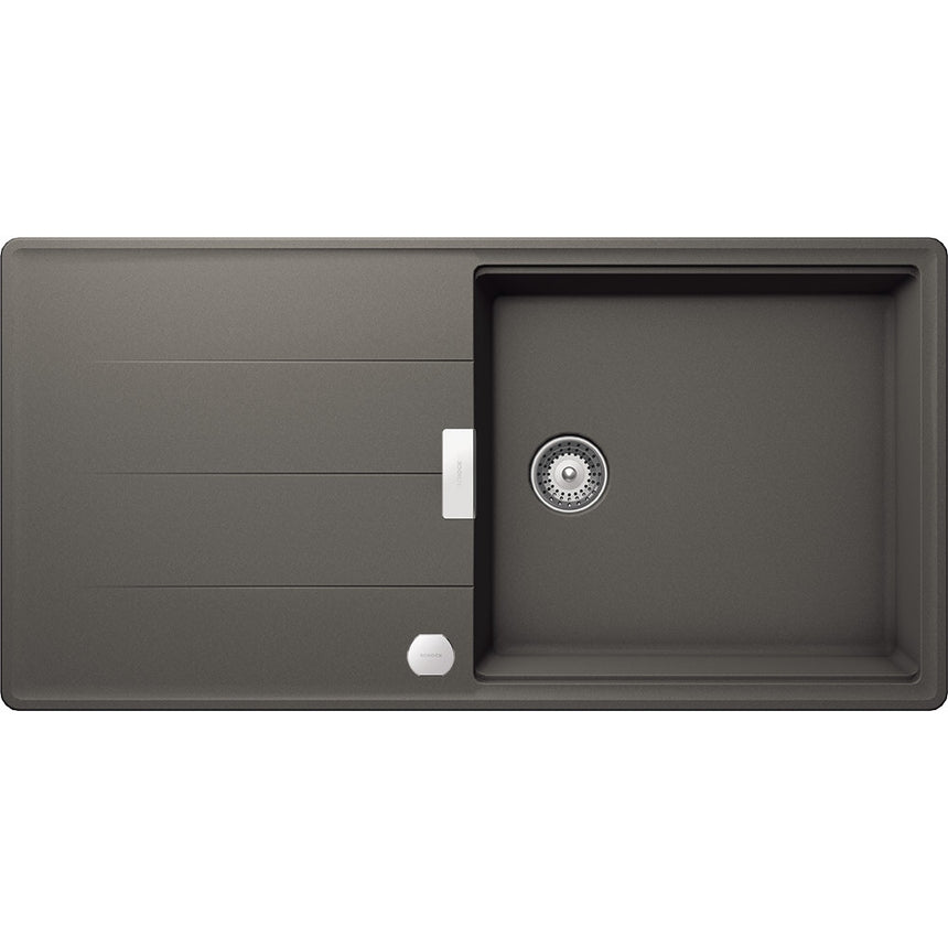 Chiuveta granit Schock Tia D-100L Cristadur Silverstone 1000 x 500 mm cu sifon automat, reversibila, granit, montare pe blat, gri inchis