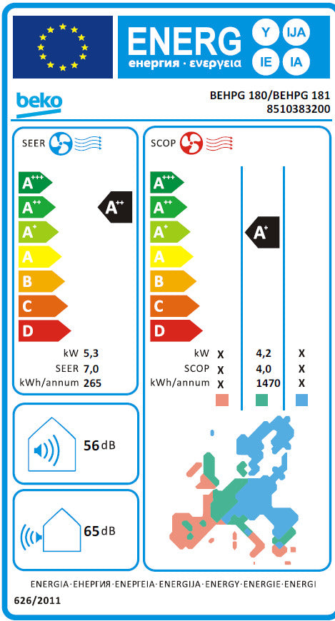 Aer Conditionat BEKO BEHPG180, 18000 BTU, A++/A+, Wi-Fi, Functie Incalzire, Inverter, Kit Instalare Inclus, Alb