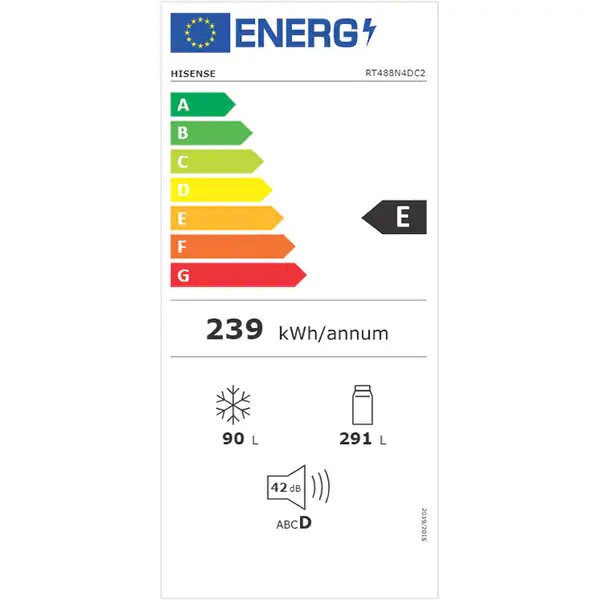 Frigider cu Doua Usi HISENSE RT488N4DC2, NoFrost Plus, 381 l, H 172 cm, clasa E, Argintiu