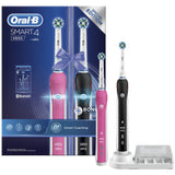 Set 2 Periute de dinti electrice Oral-B Smart 4 4900, 40000 pulsatii/min, 8800 oscilatii/min, Curatare 3D, 3 Programe, 2 capete, Bluetooth, Roz/Negru