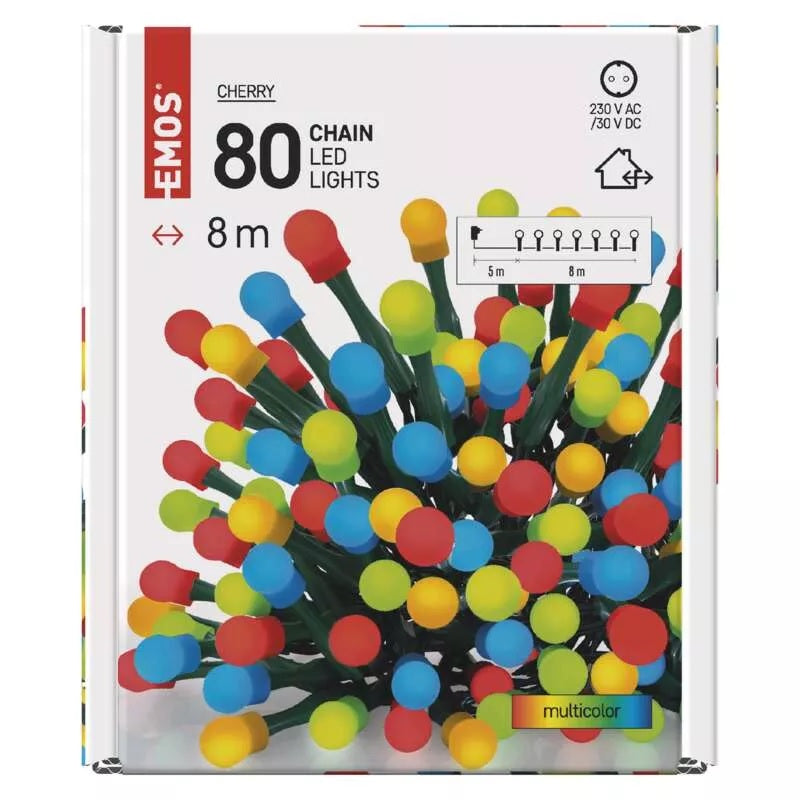 Emos LED sir de lumina Cherry cu cronometru 8m pentru exterior si interior, multicolor