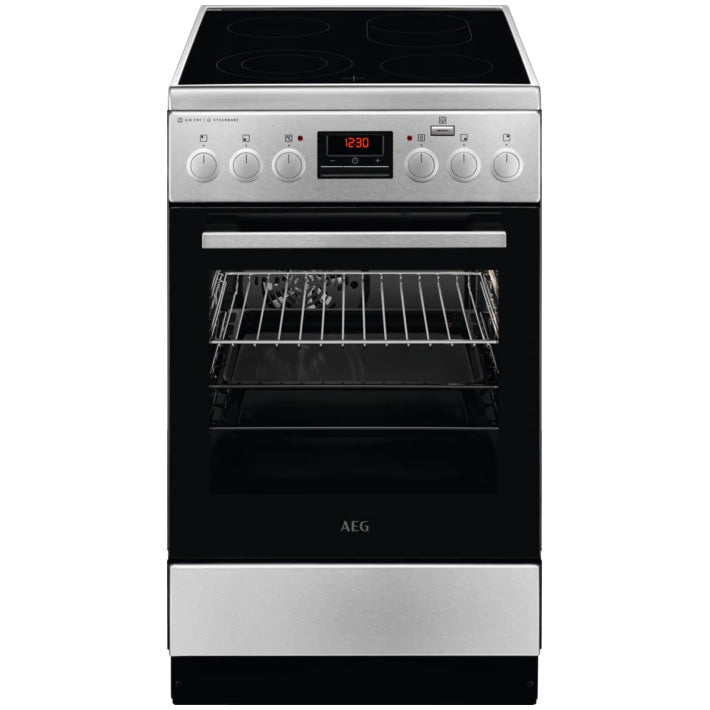 Aragaz AEG CCB56481BM, Vitroceramica, 4 zone de gatit, Cuptor electric multufuntional, SteamBake, AirFry, Grill electric, Clasa A, 50 cm, Inox