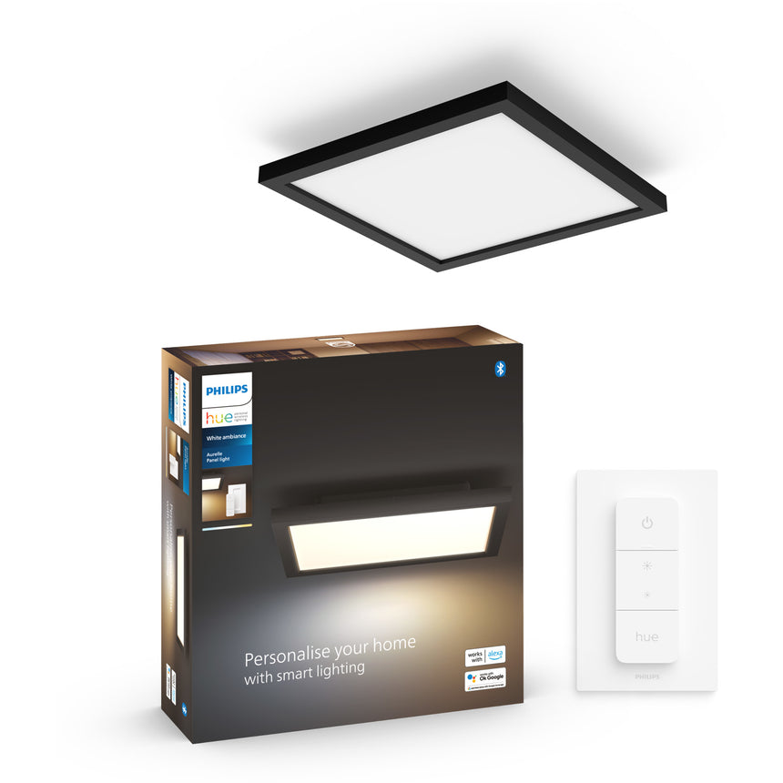 Panou LED inteligent Philips Hue Aurelle SQ, Bluetooth, 19W, 1940lm, lumina alba (2200-6500K), 30x30cm, Negru