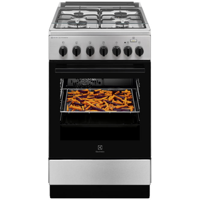 Aragaz Electrolux LKK560000X, Mixt, 4 arzatoare gaz, Cuptor electric multifunctional, SteamBake, AirFry, Aprindere integrata, Grill electric, Clasa A, 50 cm, Inox