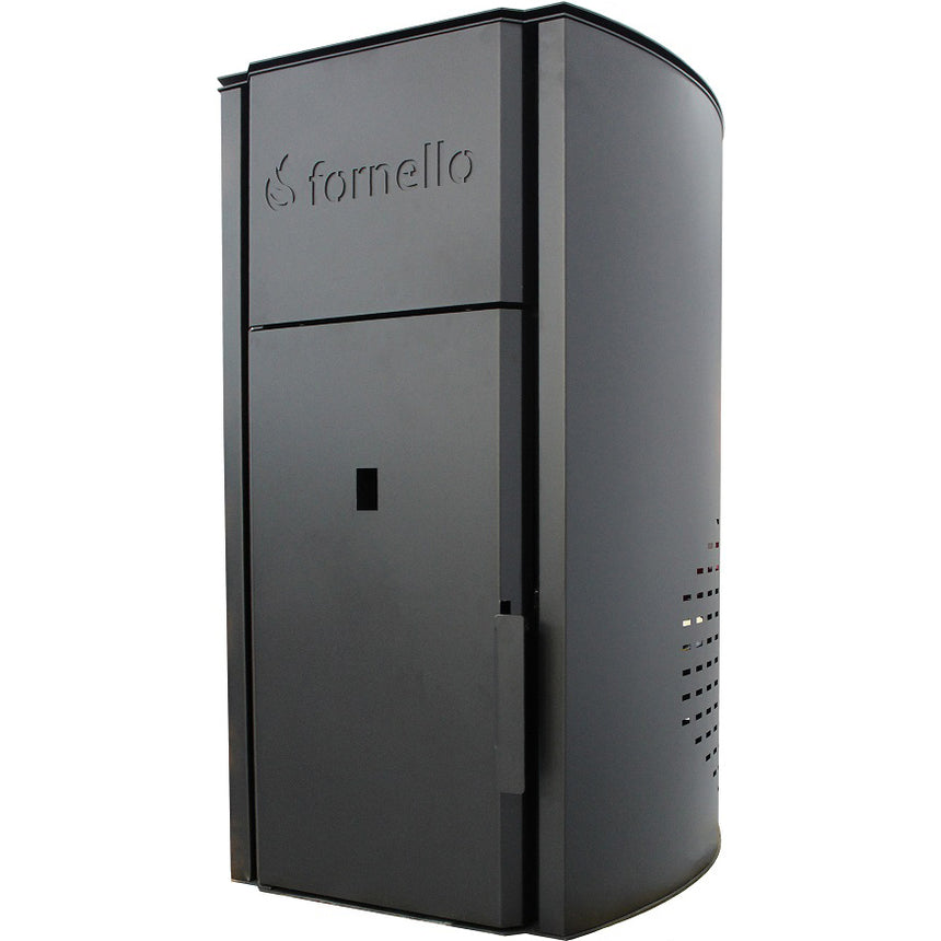 Centrala pe peleti Fornello Royal B BLACK 30 kw, complet echipat cu pompa de circulatie, vas expansiune, supapa de siguranta, buncar de peleti 25 kg, automatizare, culoare negru, pana la 200 mp