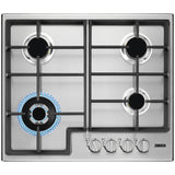Plita incorporabila Zanussi ZGH66424XS, Gaz, 4 zone de gatit, Aprindere electrica integrata, Gratare de fonta, Wok, 60 cm, Inox
