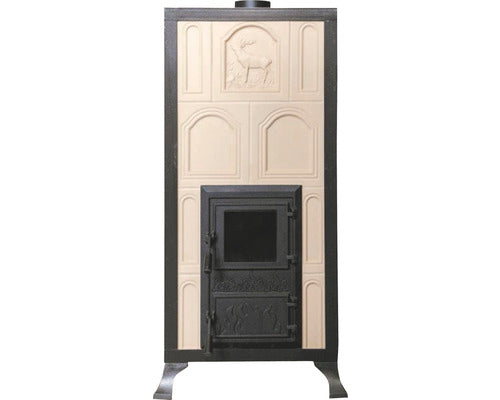 Soba Teracota Pe Lemne Premium 4r Crem, 9,8 Kw, Cu Rama Si Usa Cu Sticla, 115x50,5x40 Cm