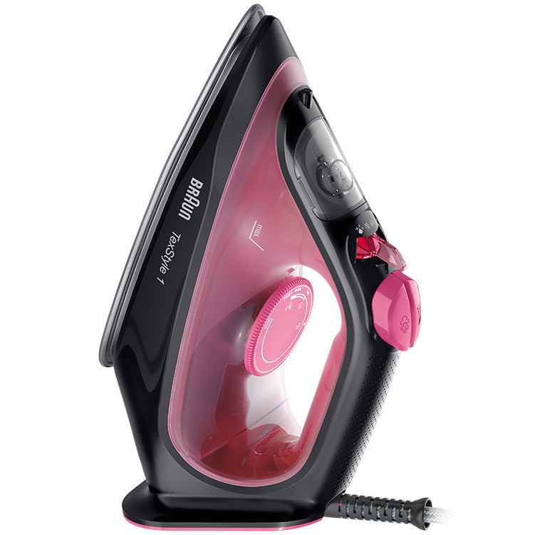 Fier de calcat Braun TexStyle 1 SI1070PU, 2000 W, abur variabil 25g/min, jet de abur 130g/min, rezervor 220 ml, talpa ceramica, sistem antipicurare, Negru/Violet