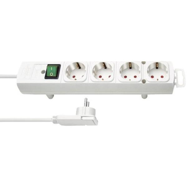 Prelungitor Brennenstuhl Comfort-Line Plus, cu stecher plat, intrerupator iluminat, 4 prize, IP20, H05VV-F 3G1.5, 2m, Alb