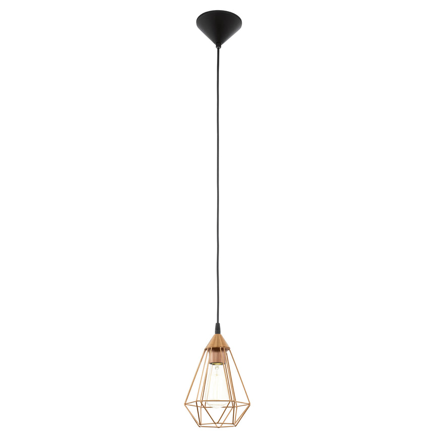 Pendul vintage Tarbes, EGLO, 1xE27, otel, aramiu, plastic, negru, finisaj cupru, 110 x 17.5 cm, inaltime reglabila, IP20