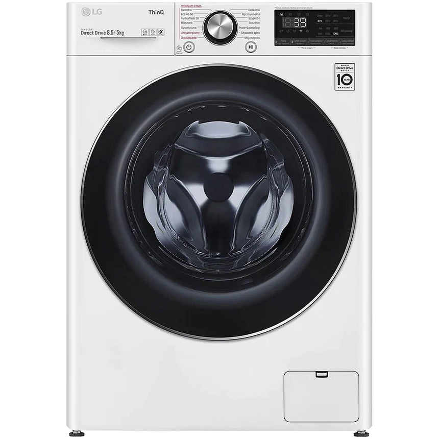 Masina de spalat rufe cu uscator Slim LG F2DV9S8H2E, 8.5 kg spalare, 5 kg uscare, 1200 rpm, Clasa A, AI Direct Drive, TurboWash, Steam+, Alb