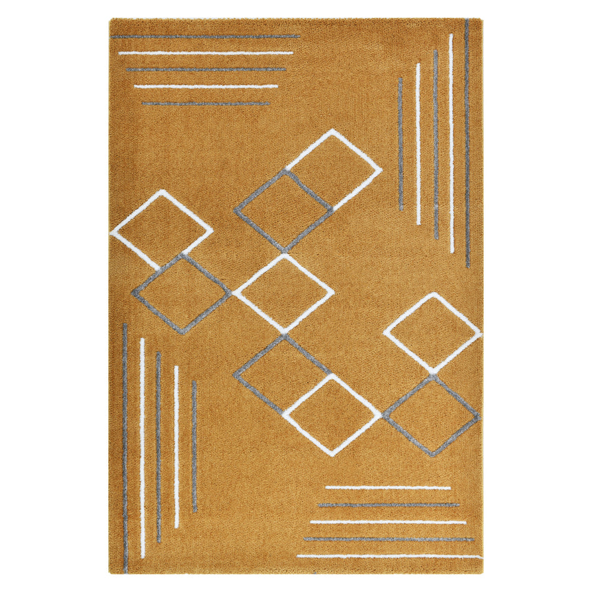 Covor cosy 060x110cm gold din poliester, 3D, soft touch, model geometric