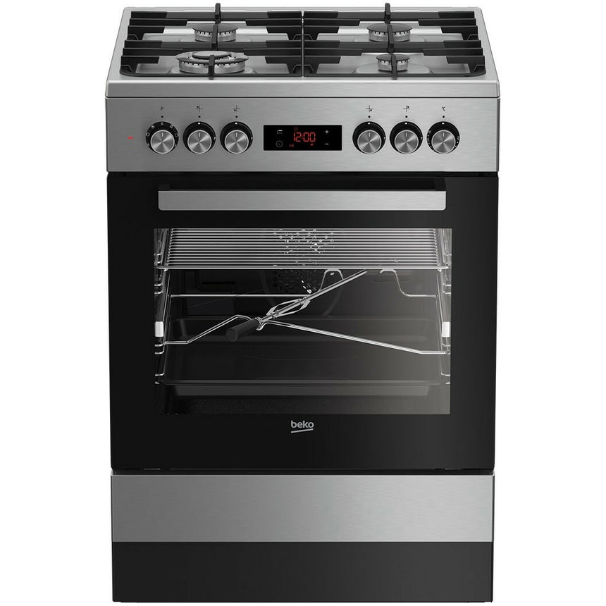 Aragaz Beko FSMT61330DXT, Mixt, 4 arzatoare, High-Efficiency, SteamShine® Cleaning, Timer, Clasa A, 60 cm, Inox