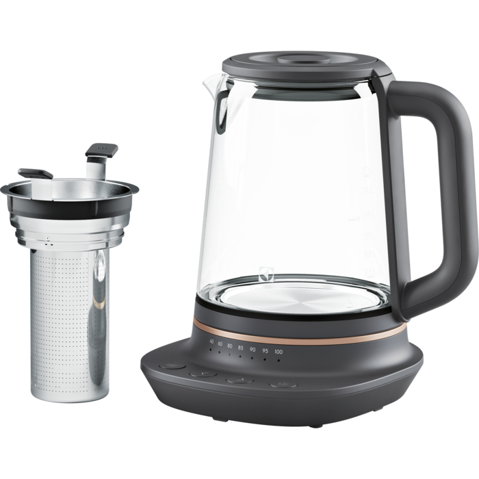 Fierbator Electrolux E7GK1-8BP, 2400W, set infuzor ceai inclus, sticla Schott, temperaturi predefinite 40-100 °C, Transparent