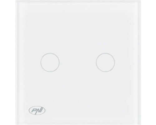 Intrerupator cap scara si cap cruce dublu cu touch PNI CS202W, 800W, indicator LED, sticla, Alb