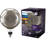 Bec LED vintage Philips Giant G200, intensitate luminosa reglabila (dimabil), E27, 6.5W (20W), 200 lm, lumina calda tip flacara (1800K), Fumuriu, 28.620.2 cm