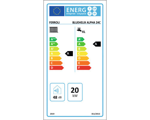 Centrala murala in condensare Ferroli Bluehelix Alpha 24 C, 25 kw, Multi Combustion Control, Metan GPL Ready, Display digital, fara kit evacuare