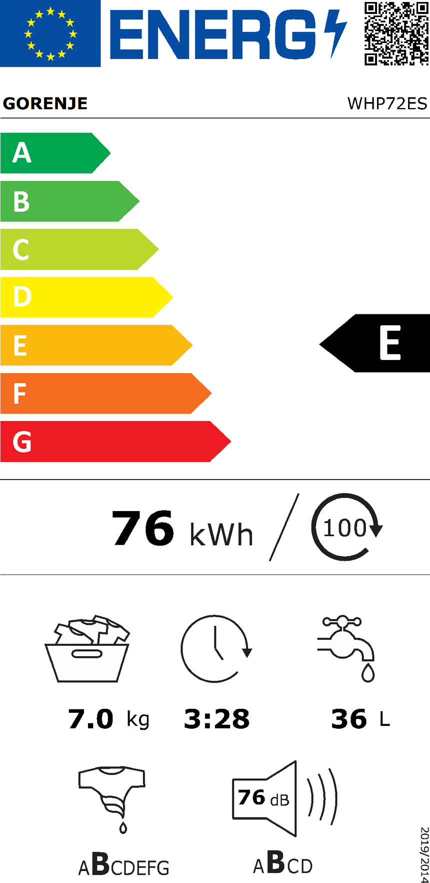 Masina de spalat rufe frontala GORENJE WHP72ES, 7 kg, 1200rpm, Clasa E, Alb