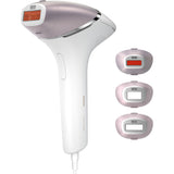 Epilator IPL Philips Lumea Seria 8000 BRI947/00, Senzor Smartskin, tehnologie SenseIQ, utilizare cu fir, 450.000 impusuri, accesoriu fata, corp, axila si inghinal, Alb/Roz
