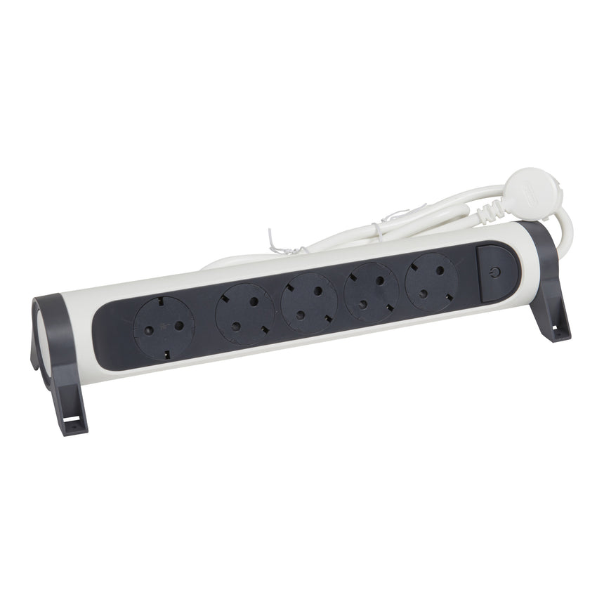 Prelungitor rotativ Legrand Revolution L694542, cu intrerupator iluminat, 5 prize, sectiune cablu 3x1.5mm, cordon 5m, Alb/Gri