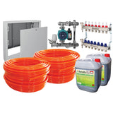 Pachet incalzire prin pardoseala Fornello, 70 mp, Teava PE-RT, Distribuitor-Colector, Grup de amestec fara pompa, Niplu redus 1-1/4" - 1", Pompa de recirculare, Cutie distribuitor, Aditiv sapa