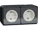Priza dubla cu impamantare Schneider Mureva MUR80006, montaj aplicat orizontal, IP55, Gri