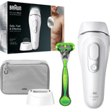 Epilator IPL Braun Silk-expert PRO 5 PL5115, pentru barbati, SensoAdapt™, 400.000 impulsuri, 10 niveluri de intensitate, corp, cap extra lat, aparat de ras Gillette, Trusa de calatorie, Alb