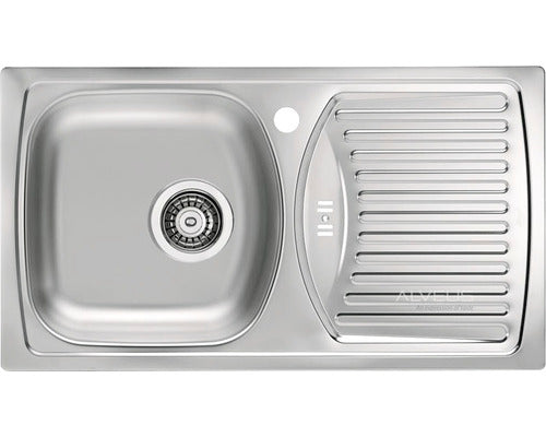 Chiuveta Bucatarie Cu O Cuva Alveus Basic 150 Satin, 78x35 Cm, Cu Picurator Pe Partea Dreapta, Inox Satinat
