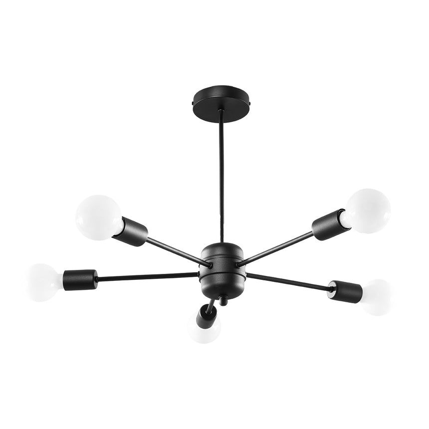 Candelabru Lango negru otel 5 becuri neregulate modern de interior