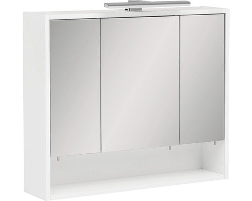Dulap Baie cu Oglinda Kimi, 3 Usi, Polita, Iluminare LED, PAL, 70x65 cm Alb