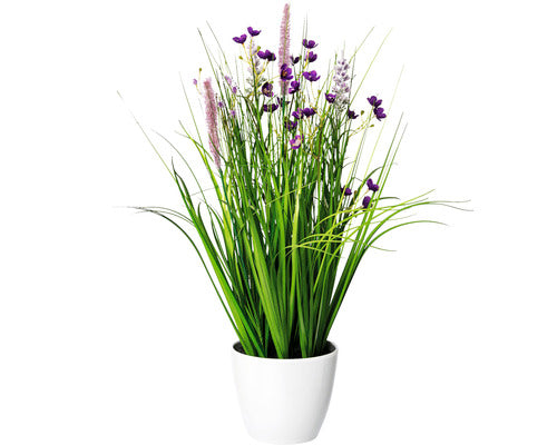 Planta Artificiala Amestec Iarba Cu Flori In Ghiveci H 46 Cm Lila