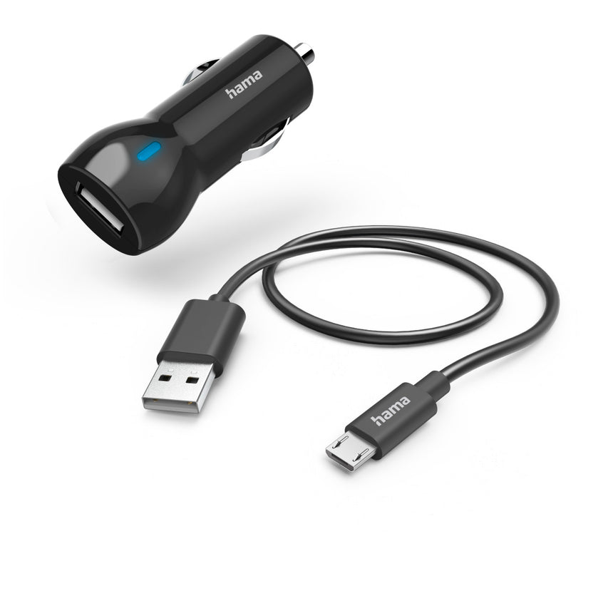 Incarcator auto Hama, micro USB, 1m, Negru