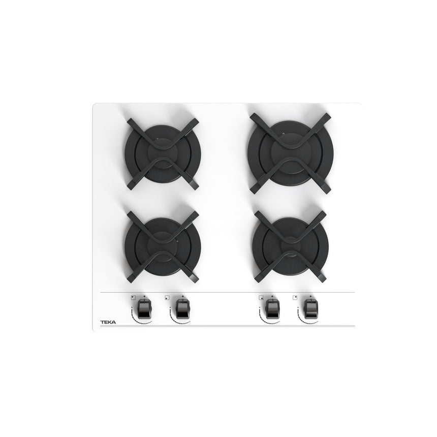 Plita incorporabila TEKA GBC 64000 KBC WH (E4), Gaz, 4 zone de preparare, Aprindere electrica, Gratare fonta, Sticla alba