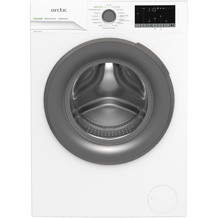 Masina de spalat rufe Arctic APLM2WFSU28411W, 8 Kg, 1400 RPM, Motor Silent Inverter, Drum Clean+Steam, Child Lock, Anticrease, Digital Display, Add-In, Clasa A, Alb