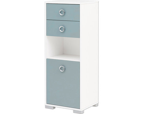 Dulap Baie Midi Asezat Kimi 400, 1 Usa 2 Sertare, PAL, 105,2x40,5 cm, Alb Albastru