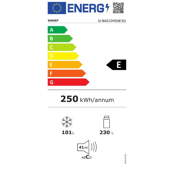 Combina frigorifica SHARP SJ-BA31DHDAE-EU, AdvancedNoFrost, Dozator Apa, 331 l, H 186 cm, Clasa E, Negru