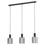 Pendul GOROSIBA, EGLO, E27, 3x40W, otel, sticla aburita, negru transparent, 110 x 85 x 15 cm, inaltime reglabila
