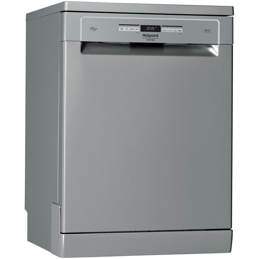 Masina de spalat vase Hotpoint HFO3T241WFGX, 14 seturi, 10 programe, Clasa C, Motor Inverter, Zone Wash 3D, Sistem ActiveDry, 60 cm, Inox