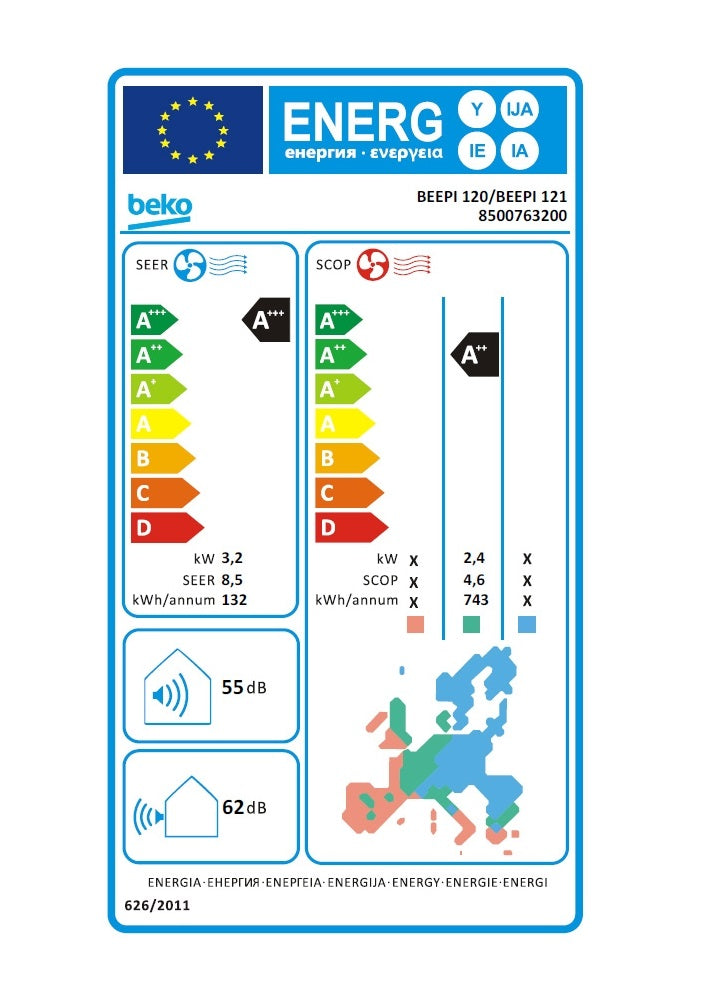 Aer Conditionat BEKO BEEPI120, 12000 BTU, A+++/A++, Inverter, Wi-Fi, kit instalare inclus, Alb