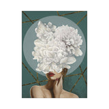 Tablou canvas flowers on her face, fundal verde, 57x77 cm